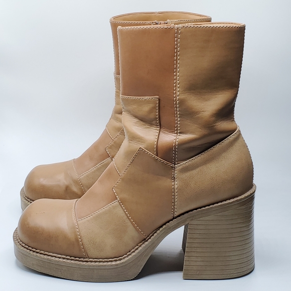 Vintage Shoes - ☆☆RARE☆☆ Vintage 90s Y2K Rampage Atlanta chunky 3.5" heel patchwork boots